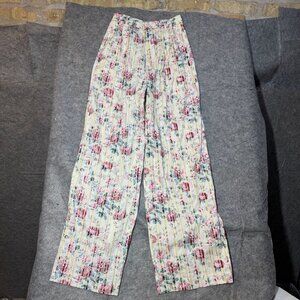 Floral High-Waisted Pants By The J Peterman Company Size 4 100% Cotton Pinstripe